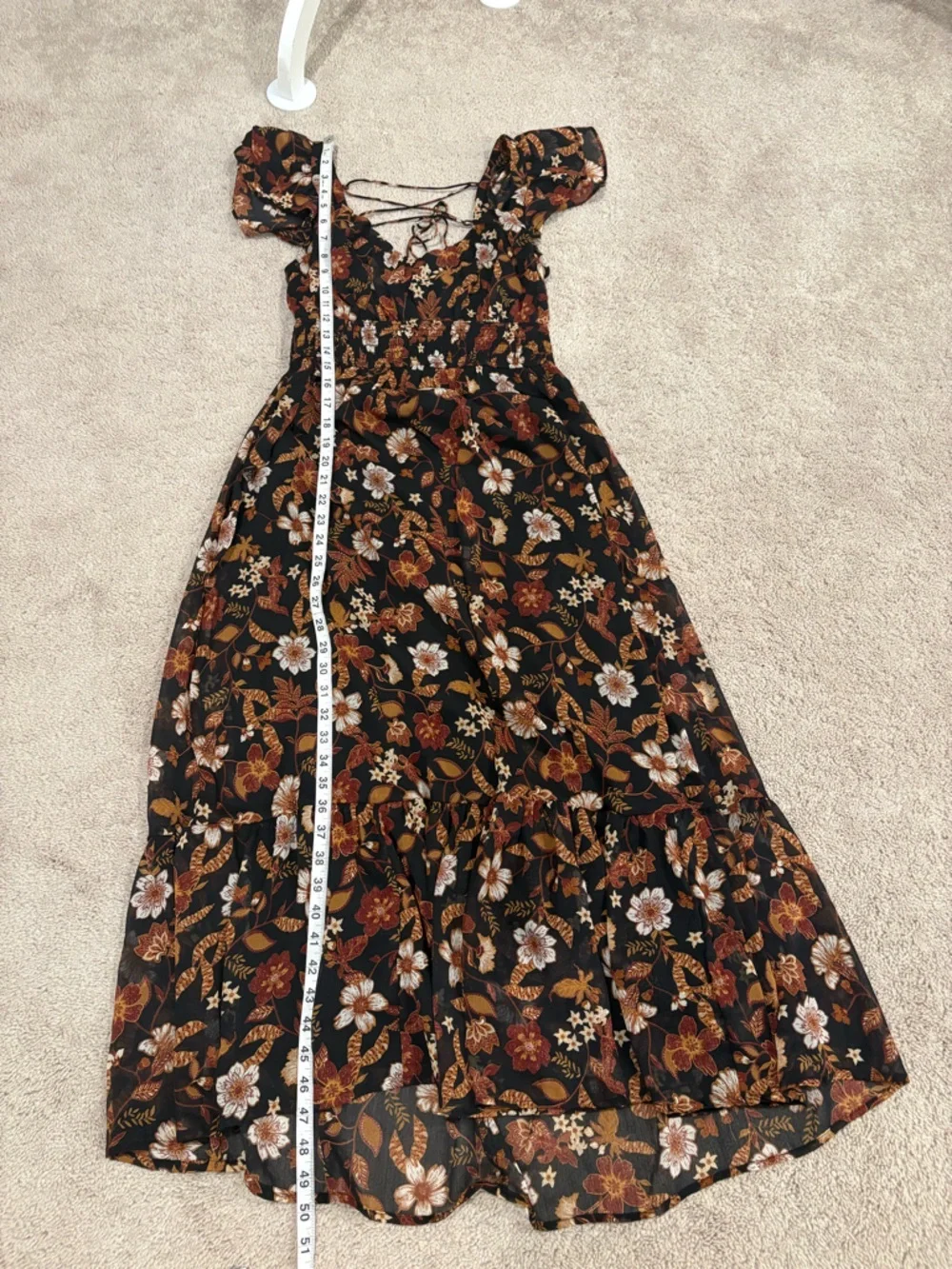 Blu Pepper Brown Floral Maxi Dress with Rust and Cream Accents